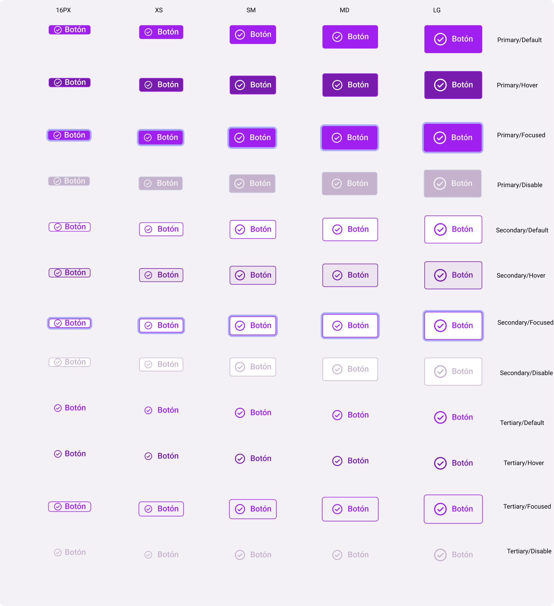 Botones del sistema de diseño ERP