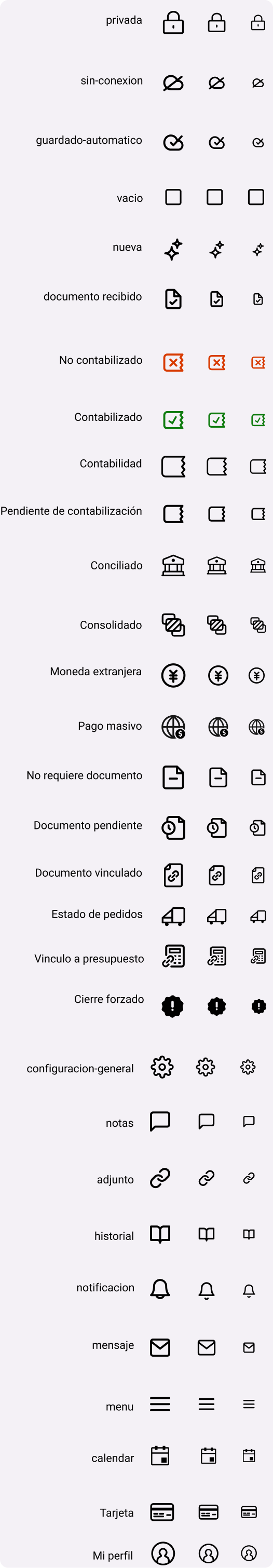 Iconos del sistema de diseño ERP — set 3