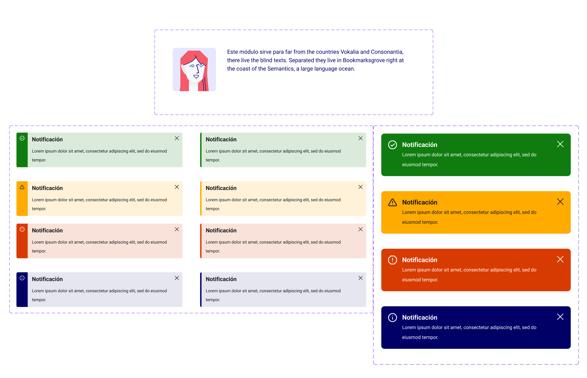 Componente Notificaciones del sistema de diseño ERP