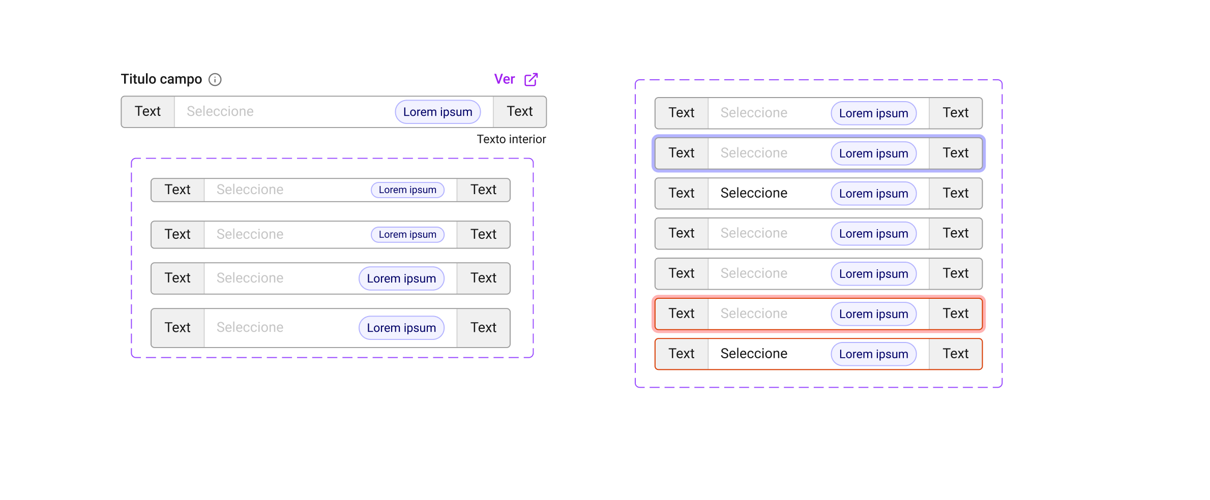 Componente Text Input con Presufijo del sistema de diseño ERP