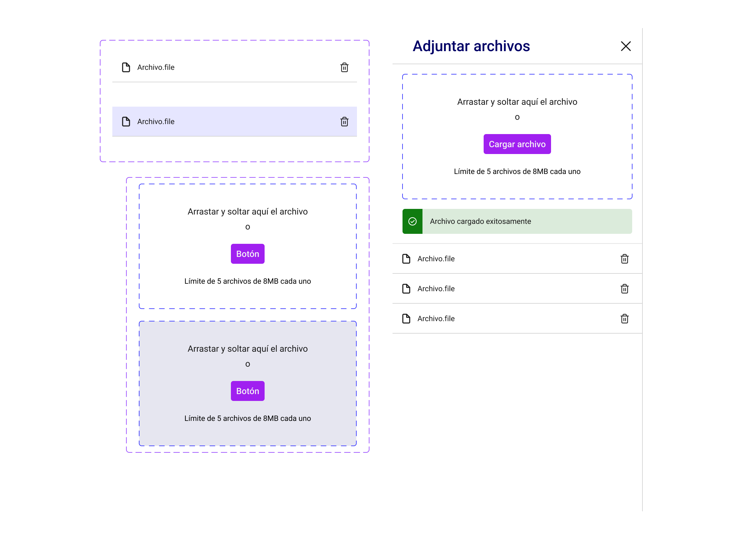 Componente Uploader del sistema de diseño ERP